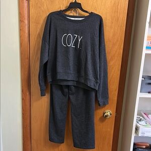 Rae Dunn Cozy Dark Gray Track Pants & Sweatshirt Set